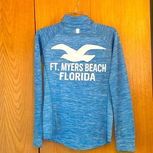 Ft. Myer’s Beach FL Florida SMALL 1/2 zip blue white seagull beach pullover EUC